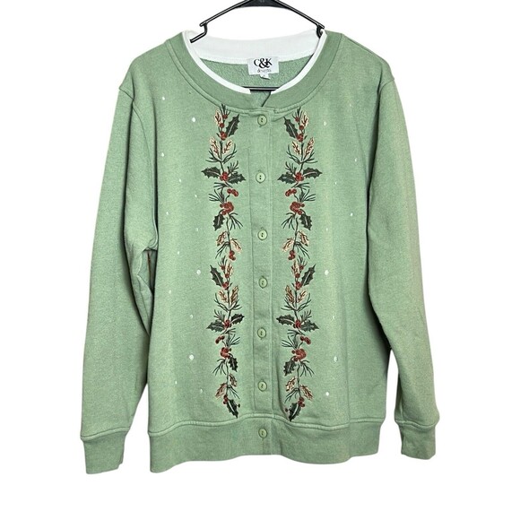 VTG Women's Grandma Knit Embroidered Holiday Full Button Cardigan Sweatshirt M - Picture 1 of 11